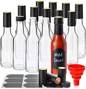 Talented Kitchen 14-Pack Glass Hot Sauce Bottles with Caps, Glass Sauce Bottles with Shrink Wrap Capsule and Funnel, with 18 Chalkboard Labels, 14 Dripper Inserts, Dishwasher-Safe (5 oz)
