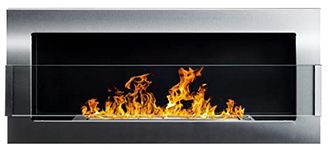 Bio Ethanol Fire BioFire Fireplace Modern 900 x 400 Stainless steel with glass Wall - Mounted Alcohol Fireplace