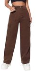 Shubh Fashion Women's Six Pocket Cargo Baggy Denim Jeans (Brown, Size-26)