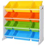 SONGMICS Children’s Toy Storage Unit Playroom Display Stand Unit with 4 Colour Removable PP Container Box with Density Board Frame Stand White 86 x 26.5 x 78 cm (W x D x H) GKR04W