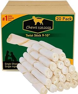 Chews for Dogs Premium Rawhide Twist Sticks 9-10 Inches Dog Treat. Extra Thick, Single Sheet. (20 Pack)