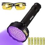 Alonefire SV128 395nm UV Flashlight 128 LED Ultraviolet Blacklight Flashlight Black Light for Scorpion Detection, Pet Urine Detection, Dry Stain with UV Protective Glasses, 6PCS AA Batteries Included