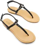 SANDALUP Thong Flat Sandals with Ring Metal and Adjustable Ankle Buckle for Women Summer