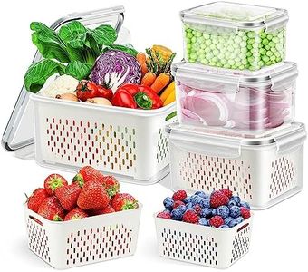 Anyuainiya Fruit Storage Containers For Fridge, 4 Pack Leakproof Food Storage Containers with Removable Colander, Dishwasher & Microwave Safe Fridge Organizer, Multi-Size Large Capacity with Lid & Colander for Home Kitchen