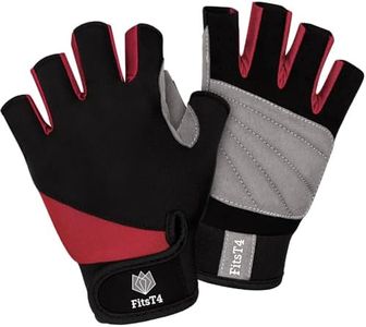 FitsT4 Sports Half Finger Padded Palm Gloves for Diving, Sailing, Jet Skiing, Stand-UP Boarding, Kayaking and Water Skiing, Suitable for Men&Women&Youth Red L