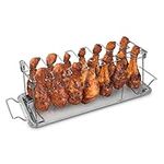 Navaris Stainless Steel Chicken Leg & Wing Rack - 14 Slot Roaster Stand for Chicken Legs, Wings, Drumstick with Drip Tray for Smoker Grill or Oven