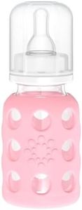 Lifefactory Glass Baby Bottle with Protective Silicone Sleeve, Pink,120ml,190 grams