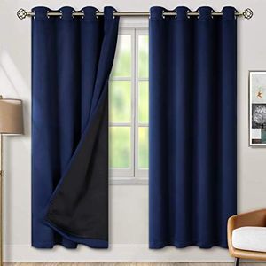 BGment 100% Blackout Curtains for Bedroom with Black Liner, Double Layer Thermal Insulated Full Room Darkening Noise Canceling Curtains for Quality Sleep, 2 Panels, Each W132CM X D213CM, Navy Blue