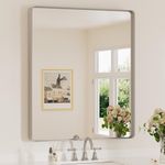 Keonjinn Silver Mirrors for Bathroom 30 x 36 Inch Rounded Rectangle Wall Mirror, Matte Silver Bathroom Vanity Mirror with Seamless Metal Frame, HD Tempered Glass Grey Mirror(Horizontal/Vertical)