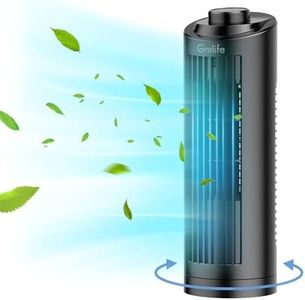 Grelife 13'' Tower Fan, Bladeless Desk Fan with 3 Speeds, Quiet Cooling, 70° Oscillation Table Fan, Compact and Portable- Ideal for Bedroom, Home Office