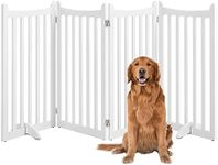 Yaheetech Freestanding Pet Gate Indoor 4-Panel Wooden Dog Gate for Small and Medium Dogs, Foldable Dog Fence with 2 Support Feet,Dog Door for Doorways/Stairs/Halls/Kitchen (91cmH,White)