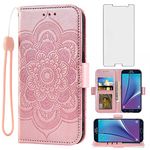 Asuwish Compatible with Samsung Galaxy Note 5 Wallet Case and Tempered Glass Screen Protector Leather Flip Cover Card Holder Cell Phone Cases for Glaxay Note5 Gaxaly Notes 5s Five Women Men Rose Gold