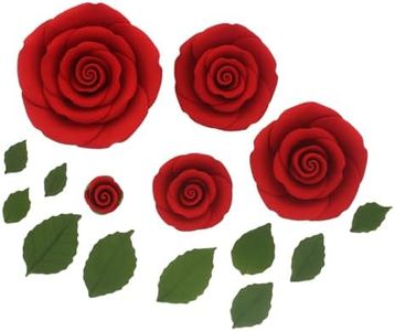 Global Sugar Art Edible Exquisite Rose & Leaf Tray Sugar Cake Flowers, Red Unwired, 5 Count by Chef Alan Tetreault