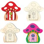 Baker Ross FX190 Autumn Fairy Wooden Doors - Pack of 4, Harvest Festival Decoration Craft Kit for Kids, Autumn Decorations and Crafting