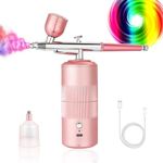 Airbrush Kit Machine with Compressor, Rechargeable Handheld Airbrush, Professional Cordless Air Brush Portable for Nail Art, Makeup, Barber, Cake Decor, Painting (Rose)