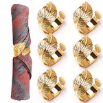 Newsmy 6 Pcs Napkin Rings, (2022 NEW) Gold Leaf Napkin Rings Set of 6 Napkin Holders Rings for Wedding Party Table Setting Table Decoration,4.8cm