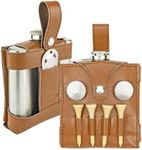 Fairly Odd Novelties ALL IN ONE SET 6oz Flask Spot Markers Hardwood Golf Tees Divot Tool Father's Day Dad Gift, Brown