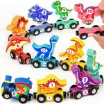 Vanmor Wooden Dinosaur Number Train, Matching and Magnetic Number Train Learning Toys, Fine Motor Skill Educational Toy Gift for 3 4 5 Years Old Kids