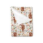 HawSkgFub Highland Cow Floral Boho Retro Baby Blanket Girls Gift, Western Farm Animal Yak Flower Flannel Fleece Nursery Bed Blankets, Soft Lightweight Newborn Infant Toddler Kid Crib Bedding 30 x 40