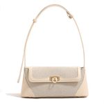 Clutch Shoulder Bag Small for Women PU Leather Canvas Mini Tote Handbag Purse with Buckle Closure (beige)