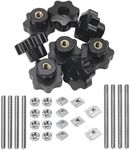 Rrina 8 Sets M6 7 Star Through Hole Knob Nut Screw Clamping Knurled Threaded Knob Assortment Kit, Black Nylon Star Shape Hand Knobs