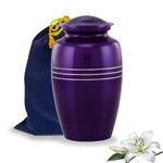 Immortal-Memories Serenity Cremation Urn for Ashes - Handcrafted Adult Urn - Funeral Urn - Large Size for Adults Ashes up to 200 lbs - Full Size Memorial Urn with Velvet Bag (Purple)