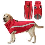 BATTILO HOME Dog Raincoat, Waterproof Dog Warm Jacket for Fall Winter, Rainproof Coat with Adjustable Neck & Reflective Stripes for Medium Large Dogs (6XL,Red)