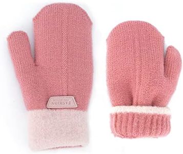 INOGIH Kids Double Layer Warm Knit Mittens Girls Boys Winter Outdoor Gloves for 4-8 Years, Watermelon Red, Fit for 5-10 Years Old