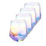 YUHANOER Wine Glass Set Of 4(10Oz) Diamond Stemless Wine Glasses - Iridescent Glassware, Crystal Whiskey Tumblers Perfect for a Glass of Wine or on the Rocks Beverage, or Juice Glass. (4pcs Not gold)