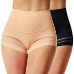 GTYOON Shapewear Tummy Control Underwear for Women Seamless Shaping High Waisted Panties Slimming Stripe Lace Panty (CA/US, Alpha, Medium, Regular, Regular, Black & Beige)