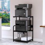 Printer Stand with Storage Shelf,3 Tier Printer Cart with Wheels,Mobile Printer Table for Home Office,Stands for Printer Heat Press Scanner Fax,Industrial Style (Black)