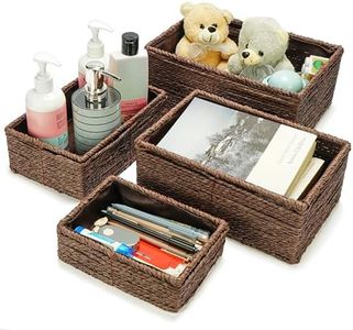 BELLE VOUS 4 Pack of Brown Wicker Storage Baskets - Woven Storage Hampers for Bathroom, Living Room, Cupboard or Shelves - Decorative Natural Rattan Nesting Organiser Bin Set - 4 Sizes