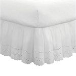 Fresh Ideas Bedding Eyelet Ruffled Bedskirt, Classic 14” Drop Length, Gathered Styling, Queen, White