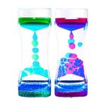 PiyuBind Liquid Motion Bubbler – 2 Pack Sensory Toy for Kids and Adults | Calming Colorful Liquid Hourglass Fidget Toys, Anxiety, Autism | Perfect Office Desktop Decor (Green,Blue)