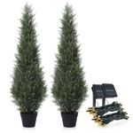 Fopamtri Artificial Plants Outdoor 120 cm Cedar Tree Fake Plants in Plastic Pot, UV Rated Cypress Tree with Solar String Lights for Home Garden Front Porch Decor (2 Pack)