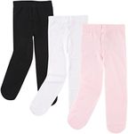 Luvable Friends Baby Girls' Nylon Tights, Black Pink, 0-9 Months