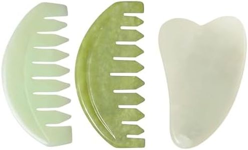 RMISODO Jade Massage Comb Board Kit, Set of 3, Handheld Guasha Scalp Comb, Crystal Jade Stone, Multifunctional Natural Trigger Point Deep Tissue Self-Massage Tools for Scalp Face Neck Caring