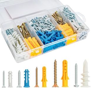 KURUI Drywall Anchors and Screws Assortment Kit 350PCS, 175 Plastic Wall Anchors and 175 Philips Flat Head Screws, 5 Sizes Screws and Dry Sheetrock Anchor, with Self Drilling Drywall Anchors