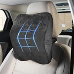amazon basics Car Neck Rest Pillow- Large | Ergonomically Designed | for Driving, Travel Comfort | Memory Foam, Cotton Cushion with Washable Cover | 28x26x12 Cm | 1 Year Warranty | Black