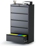 AQY 5 Drawer File Cabinet with Lock,Metal Lateral File Cabinets for Home Office,Steel Wide Filing Organization Storage Cabinets for Hanging Files Letter/Legal/F4/A4 Size,Assembly Required(Black)