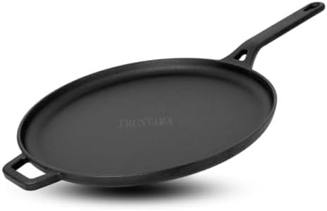 TRUSTARA Pre-Seasoned Cast Iron Dosa Tawa|Roti, Chapati Tawa with Long Handle, Iron Tawa Big Size, Cast Iron Cookware, Gas and Induction Compatible, Toxin Free, 28cm/11inch-7 Years Warranty-A2, Black