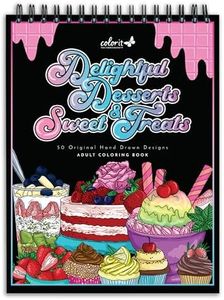 ColorIt Delightful Desserts and Sweet Treats Adult Coloring Book - 50 Single-Sided Designs, Thick Smooth Paper, Lay Flat Hardback Covers, Spiral Bound, USA Printed, Desserts Coloring Pages