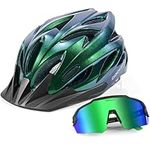 Odoland Flash Bike Helmet with Cycling Sunglasses - Adult Cycling Helmets for Road Bike Mountain Bike - Adjustable Lightweight Cycling Helmet for Men and Women Green
