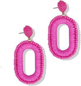 Boho Statement Earrings Beaded Raffia Earrings Lightweight Cute Seed Bead Earrings Square Drop Dangle Earrings Gift for women Girls