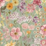 SOPHIE LAURENCE Wildflowers Sage Floral Wallpaper Pink Hand Painted Effect Smooth Matte Botanical Wallpaper for Feature Wall (Sample)