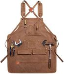 Heavy Duty Work Apron with 10 Tool Pockets - Woodworking Shop Adjustable Cross-Back Canvas Apron for Mechanic Garage Butcher (Brown)