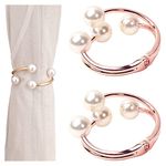 2 PCS Metal Pearls Curtain Tiebacks Spring Closure Curtain Holders No Drilling No Hooks Draperies Tie Backs Curtain Holdbacks Rose Gold
