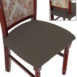 BUYUE Luxury Dining Room Chair Covers Set of 4, Easy Installation Stretchy Jacquard Armless Kitchen Chair Seat Protectors, Rear Covered- Brown- 4PCS