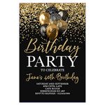 Personalised Birthday Party Invitations, Black Gold Balloons 18th 21st 30th 40th 50th 60th Invites any age | PACK OF 10 WITH ENVELOPES