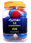 Python RG Multi Colored Racquetballs (Value Pack - 12 Ball Jug/Endorsed by Racquetball Legend Ruben Gonzalez!)(Blue/Red)